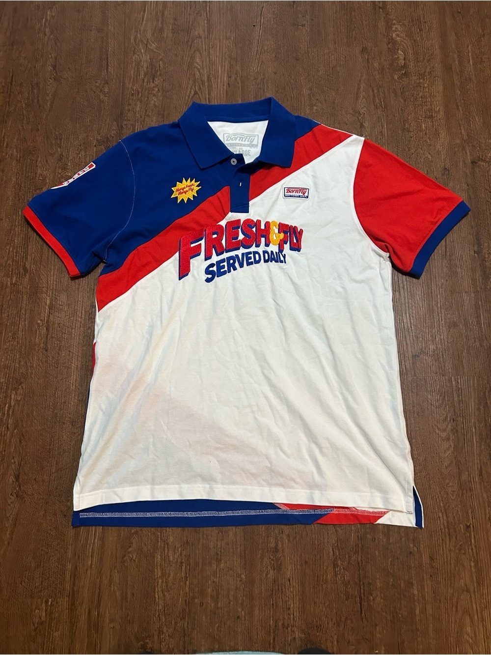 Born Fly Fresh & Fly Served Daily PoloXL Colorblock Embroidered Streetwear